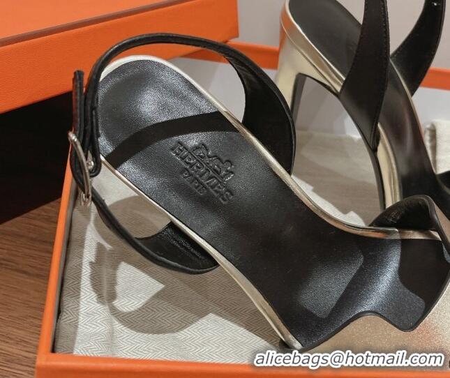 Sophisticated Hermes Ella High Heel Sandals 10cm in Smooth Leather Light Gold/Black 071922