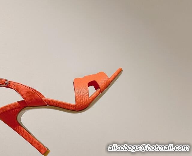 Charming Hermes Ella High Heel Sandals 10cm in Grained Leather Orange/Silver 071923