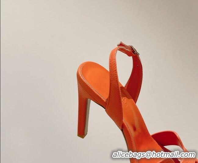 Charming Hermes Ella High Heel Sandals 10cm in Grained Leather Orange/Silver 071923