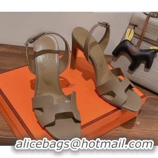 Luxury Hermes Ella High Heel Sandals 10cm in Grained Leather Grey/Silver 071924