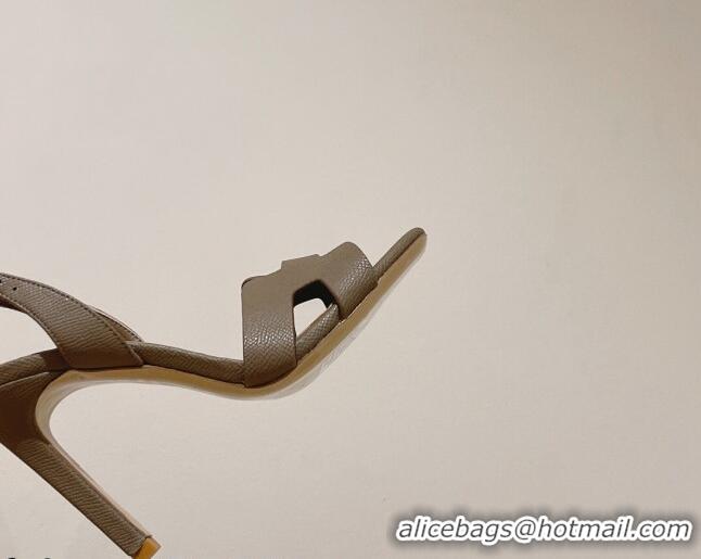 Luxury Hermes Ella High Heel Sandals 10cm in Grained Leather Grey/Silver 071924