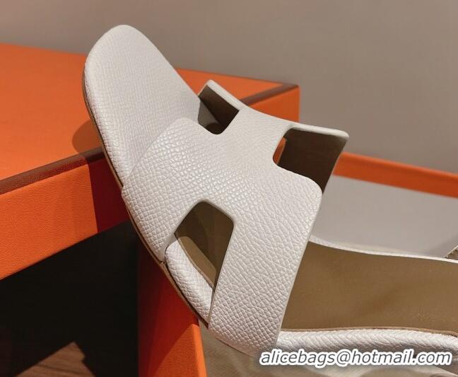 Duplicate Hermes Ella High Heel Sandals 10cm in Grained Leather White/Grey 071925