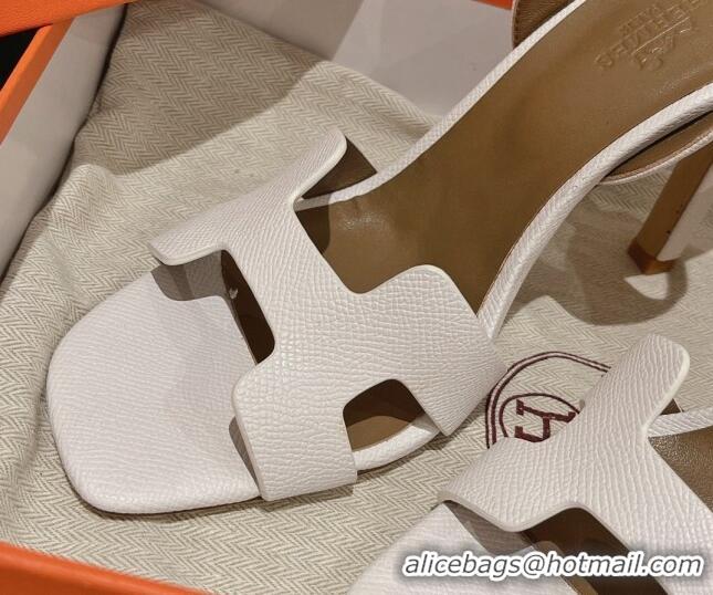 Duplicate Hermes Ella High Heel Sandals 10cm in Grained Leather White/Grey 071925