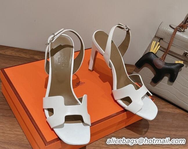 Grade Quality Hermes Ella High Heel Sandals 10cm in Smooth Leather White/Grey 071932