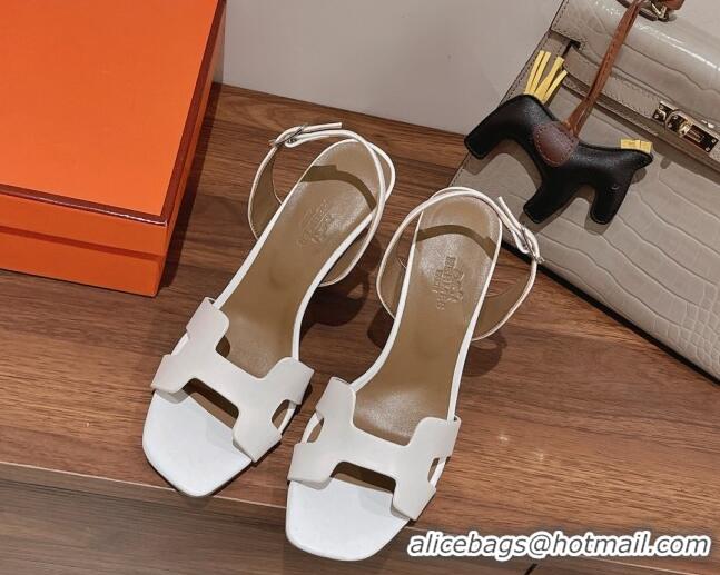 Grade Quality Hermes Ella High Heel Sandals 10cm in Smooth Leather White/Grey 071932