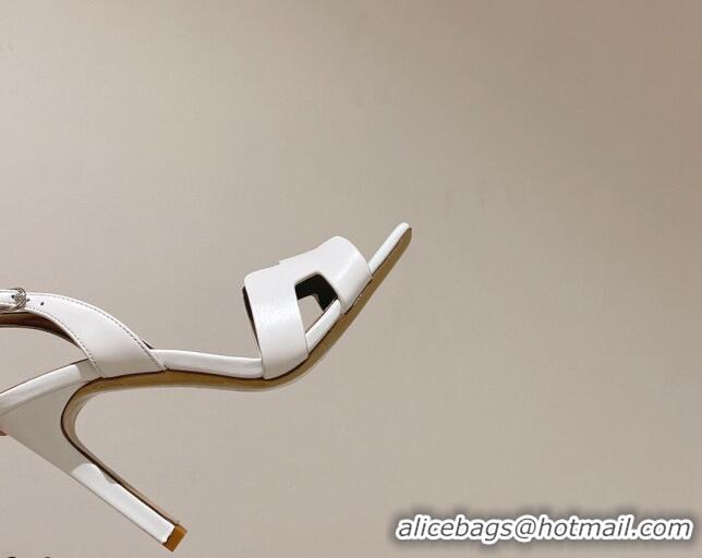 Grade Quality Hermes Ella High Heel Sandals 10cm in Smooth Leather White/Grey 071932