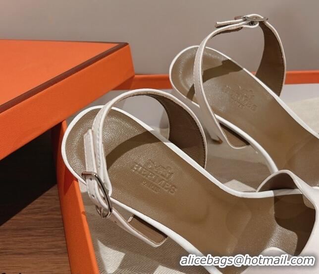 Grade Quality Hermes Ella High Heel Sandals 10cm in Smooth Leather White/Grey 071932