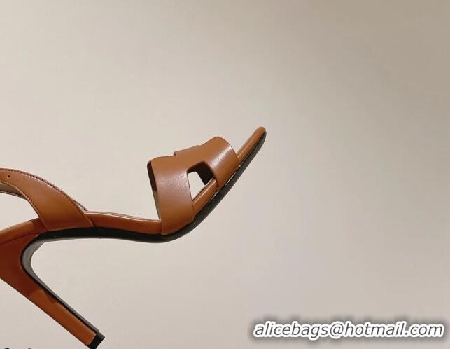 Low Price Hermes Ella High Heel Sandals 10cm in Smooth Leather Brown/Grey 071933