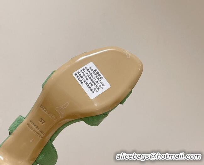 Good Looking Hermes Ella Medium Heel Sandals 7cm in Grained Leather Green/Silver Buckle 071942