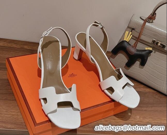 Purchase Hermes Ella Medium Heel Sandals 7cm in Smooth Leather White/Grey 071945