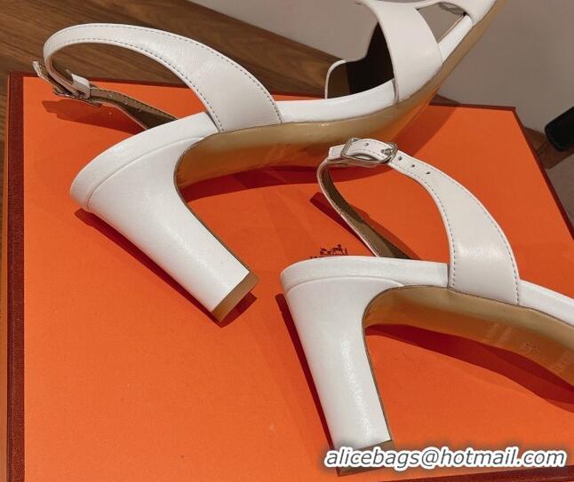 Purchase Hermes Ella Medium Heel Sandals 7cm in Smooth Leather White/Grey 071945