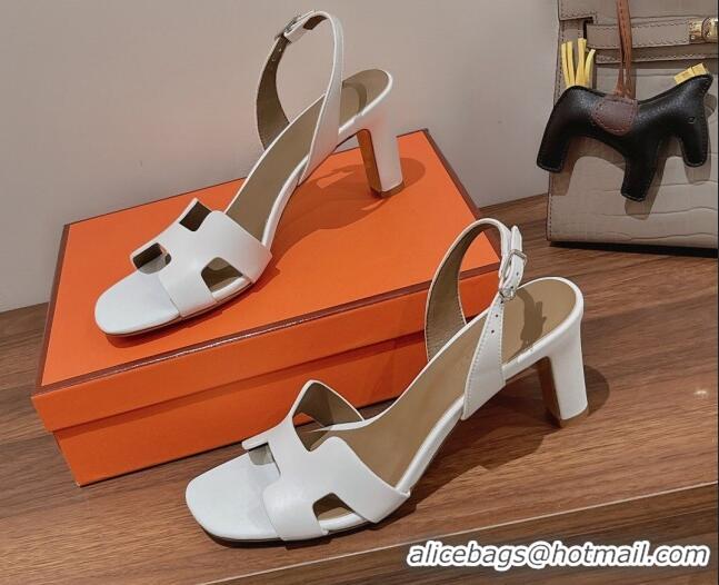 Purchase Hermes Ella Medium Heel Sandals 7cm in Smooth Leather White/Grey 071945