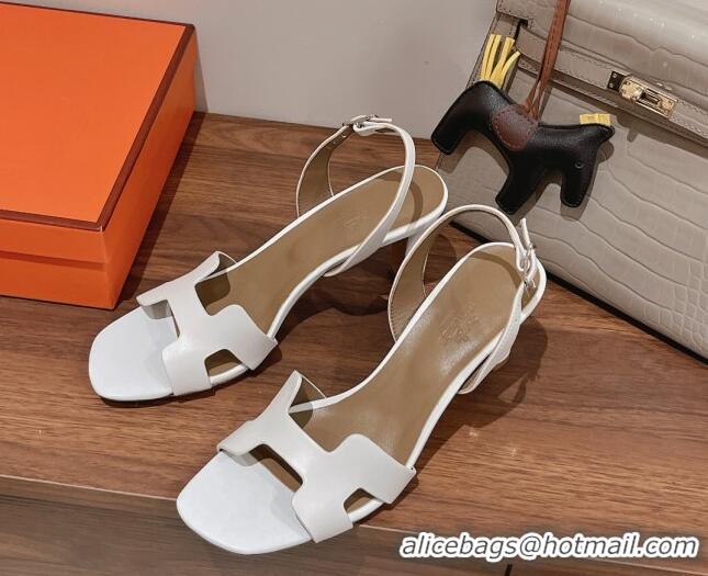 Purchase Hermes Ella Medium Heel Sandals 7cm in Smooth Leather White/Grey 071945