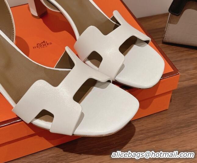 Purchase Hermes Ella Medium Heel Sandals 7cm in Smooth Leather White/Grey 071945