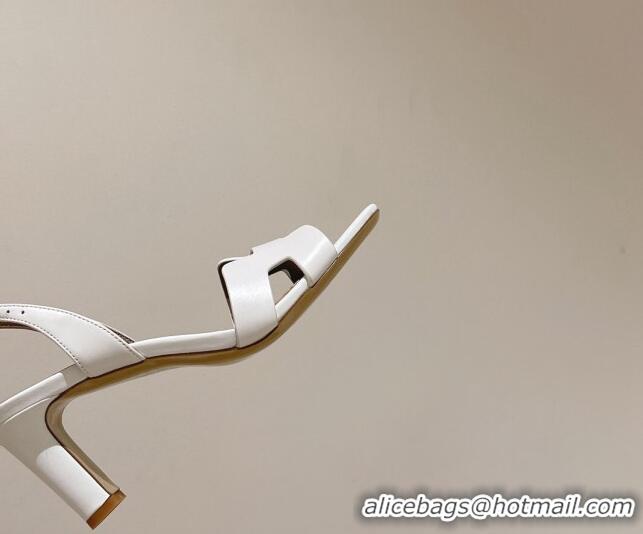 Purchase Hermes Ella Medium Heel Sandals 7cm in Smooth Leather White/Grey 071945