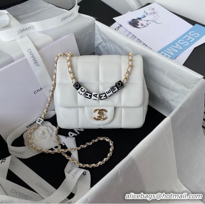 Well Crafted Chanel SMALL FLAP BAG Lambskin Resin & Gold-Tone Metal AS3330 white