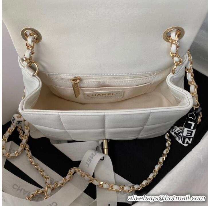 Well Crafted Chanel SMALL FLAP BAG Lambskin Resin & Gold-Tone Metal AS3330 white