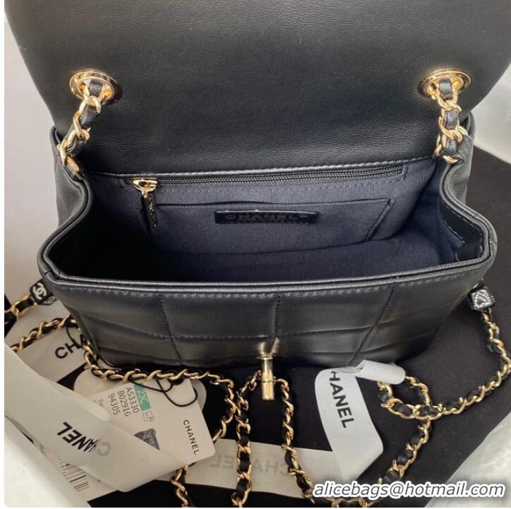 Super Quality Chanel SMALL FLAP BAG Lambskin Resin & Gold-Tone Metal AS3330 black