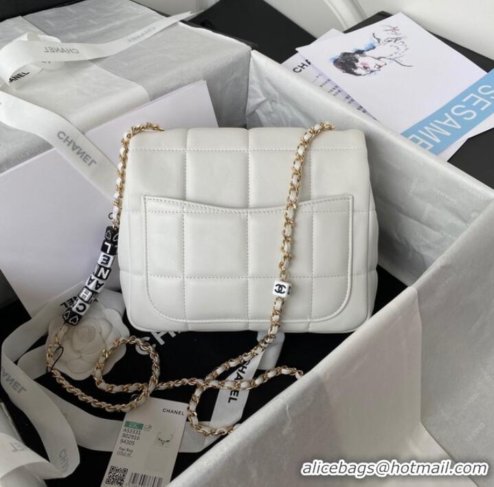 Classic Promotional Chanel SMALL FLAP BAG Lambskin Resin & Gold-Tone Metal AS3331 white