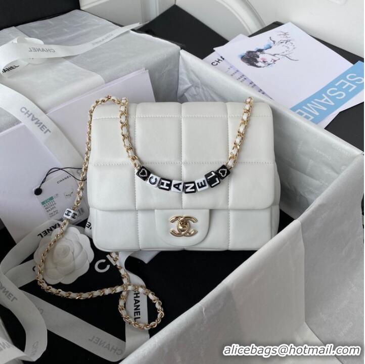 Classic Promotional Chanel SMALL FLAP BAG Lambskin Resin & Gold-Tone Metal AS3331 white