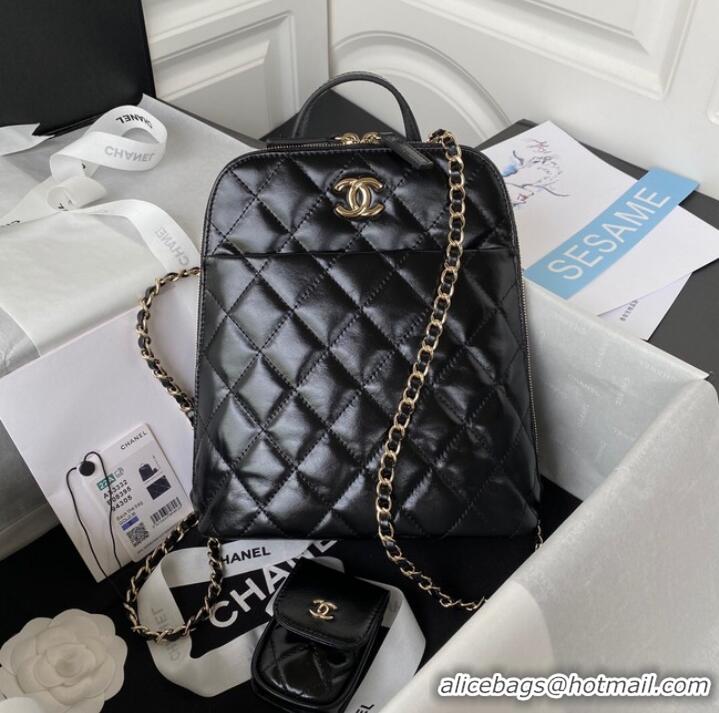 Good Product Chanel Lambskin & Gold-Tone Metal Backpack AS3332 black