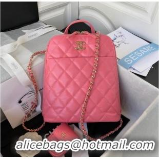 Affordable Price Chanel Lambskin & Gold-Tone Metal Backpack AS3332 pink