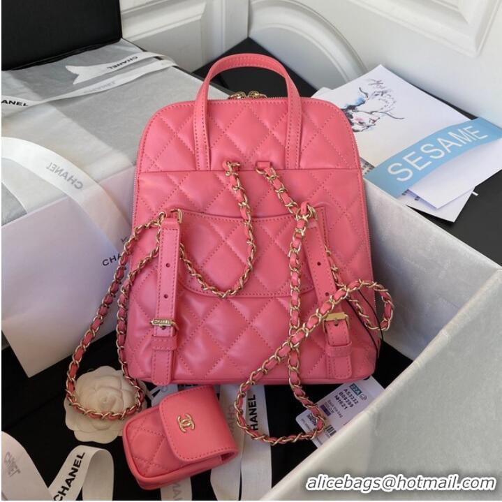 Affordable Price Chanel Lambskin & Gold-Tone Metal Backpack AS3332 pink