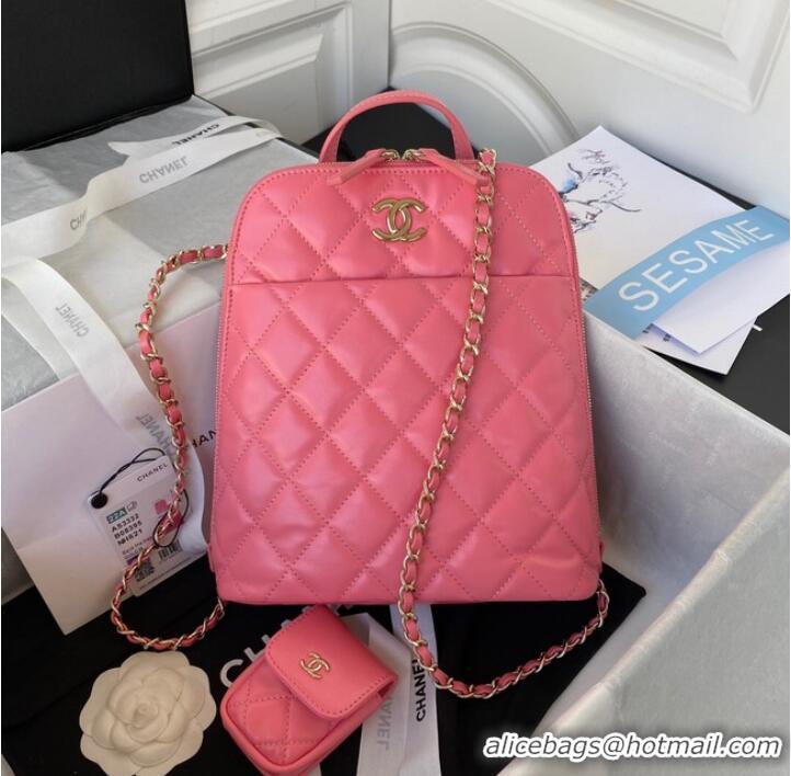 Affordable Price Chanel Lambskin & Gold-Tone Metal Backpack AS3332 pink