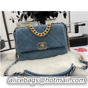 Good Looking CHANEL 19 HANDBAG Corduroy AS1160 Light Blue