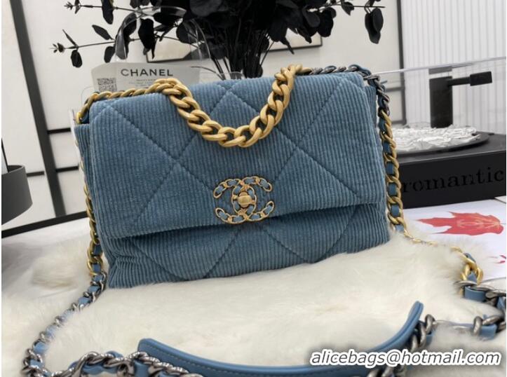 Good Looking CHANEL 19 HANDBAG Corduroy AS1160 Light Blue