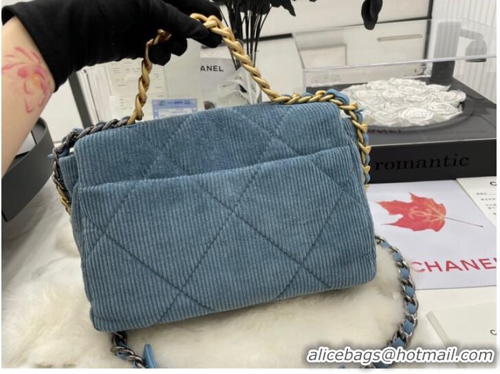 Good Looking CHANEL 19 HANDBAG Corduroy AS1160 Light Blue