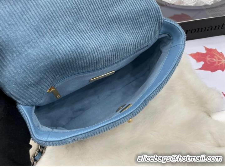 Good Looking CHANEL 19 HANDBAG Corduroy AS1160 Light Blue