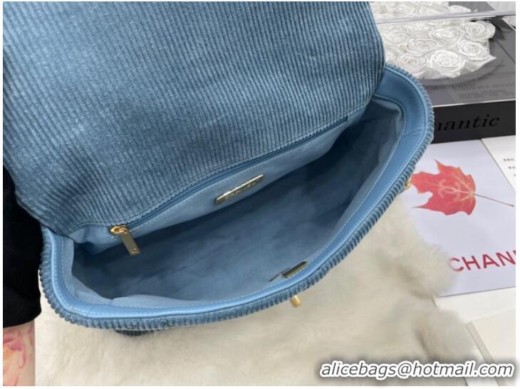 Good Looking CHANEL 19 HANDBAG Corduroy AS1160 Light Blue