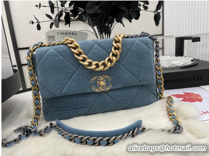 Good Promotional CHANEL 19 HANDBAG Corduroy AS1161 Light Blue