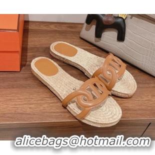 Unique Style Hermes Aloha Lambskin Flat Slide Sandal Brown 072192