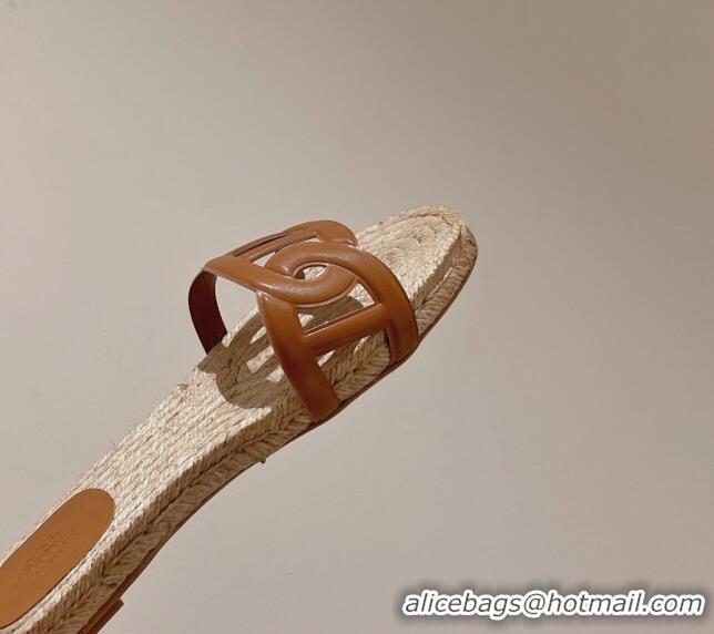 Unique Style Hermes Aloha Lambskin Flat Slide Sandal Brown 072192