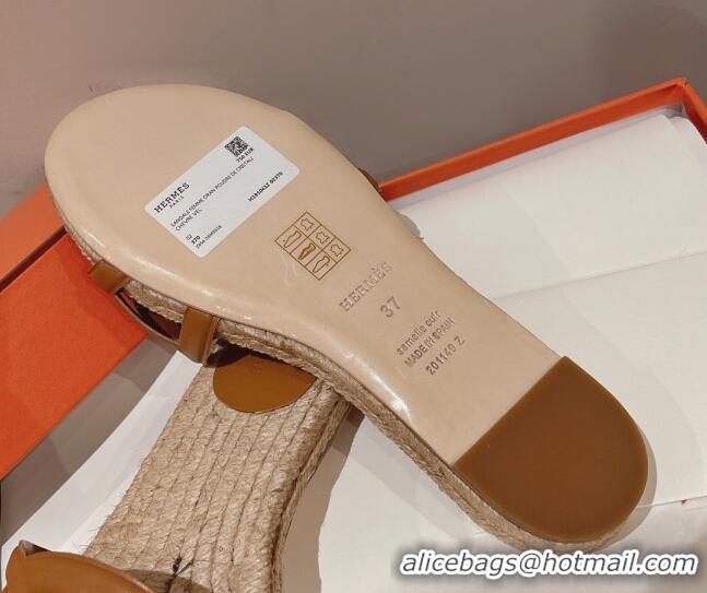 Unique Style Hermes Aloha Lambskin Flat Slide Sandal Brown 072192