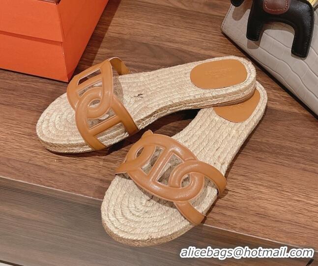 Unique Style Hermes Aloha Lambskin Flat Slide Sandal Brown 072192