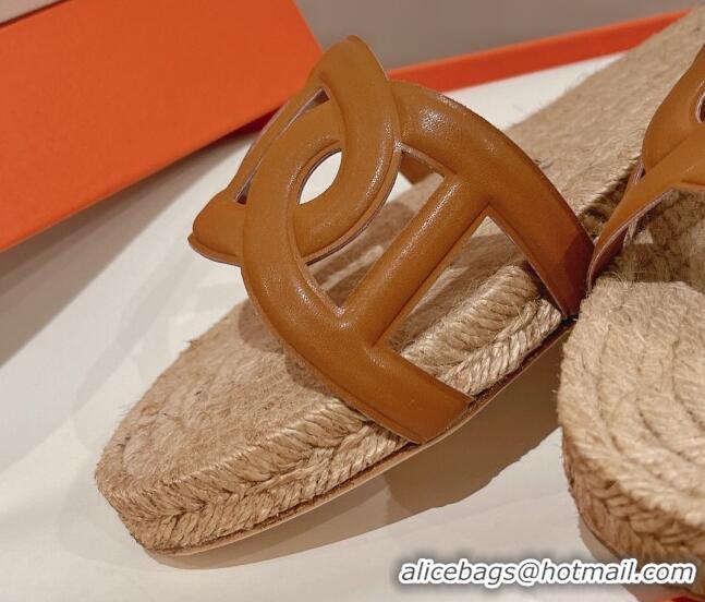 Unique Style Hermes Aloha Lambskin Flat Slide Sandal Brown 072192