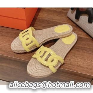 Duplicate Hermes Aloha Lambskin Flat Slide Sandal Yellow 072194