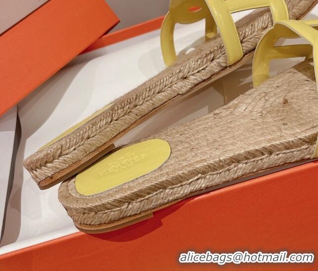 Duplicate Hermes Aloha Lambskin Flat Slide Sandal Yellow 072194