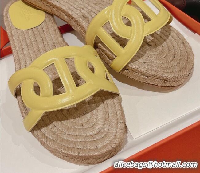 Duplicate Hermes Aloha Lambskin Flat Slide Sandal Yellow 072194