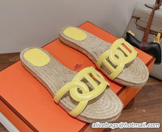 Duplicate Hermes Aloha Lambskin Flat Slide Sandal Yellow 072194