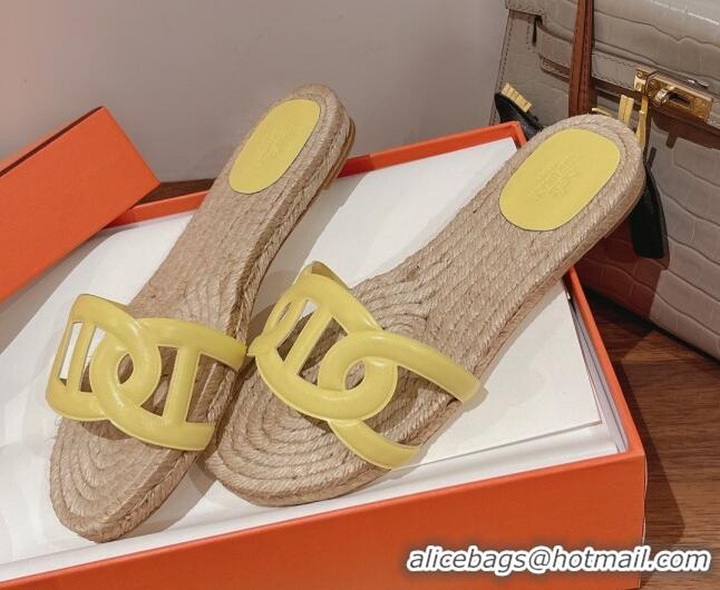 Duplicate Hermes Aloha Lambskin Flat Slide Sandal Yellow 072194