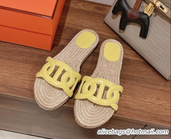 Duplicate Hermes Aloha Lambskin Flat Slide Sandal Yellow 072194