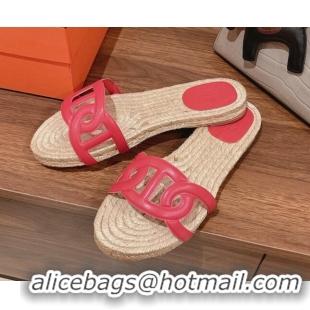 Good Quality Hermes Aloha Lambskin Flat Slide Sandal Dark Pink 072195