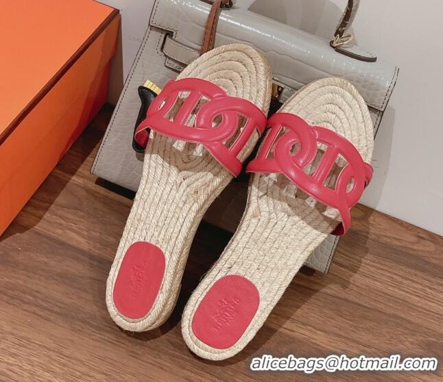 Good Quality Hermes Aloha Lambskin Flat Slide Sandal Dark Pink 072195