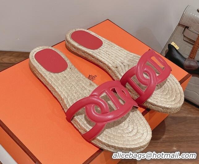 Good Quality Hermes Aloha Lambskin Flat Slide Sandal Dark Pink 072195