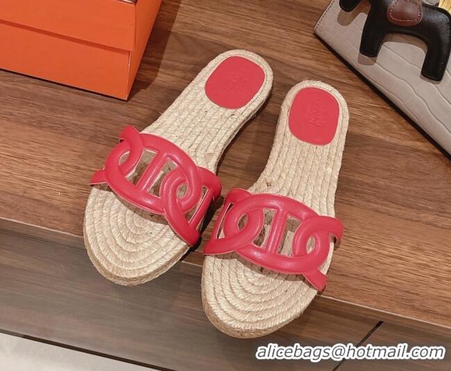 Good Quality Hermes Aloha Lambskin Flat Slide Sandal Dark Pink 072195