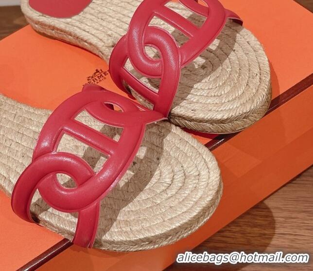 Good Quality Hermes Aloha Lambskin Flat Slide Sandal Dark Pink 072195